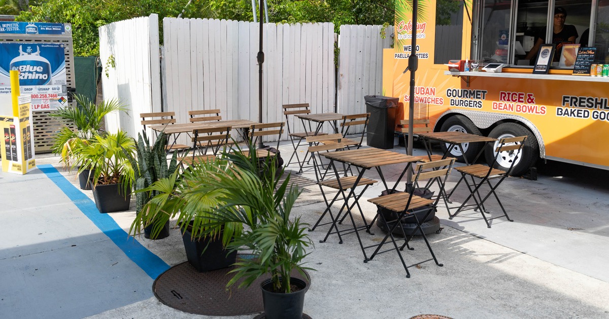 Exterior, tables and chairs ready for guests