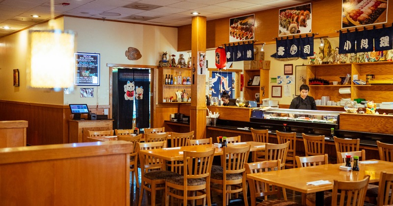 Interior, seating area with ordering counter in the back