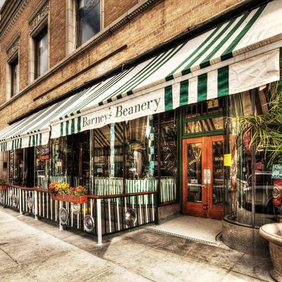 The exterior of Barney's Beanery, entrance