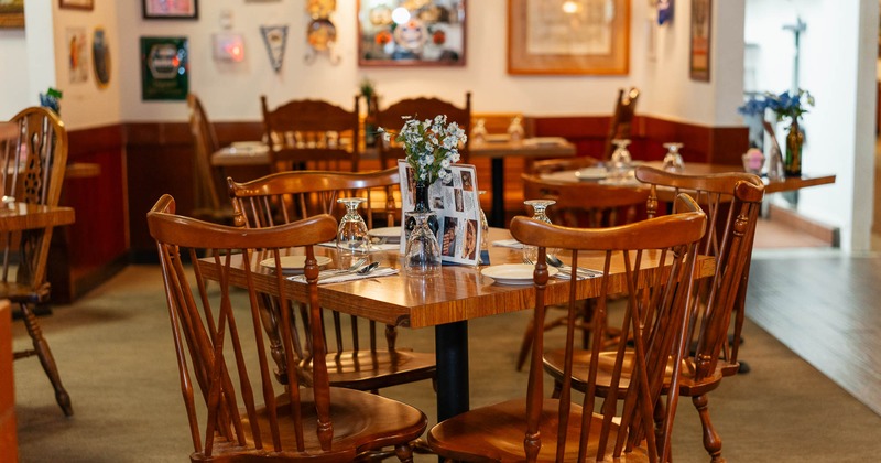 Interior, table for four ready for guests