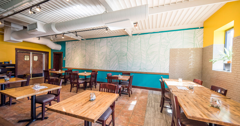 Interior, tables lined up