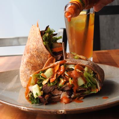 Chicken wrap and beer.