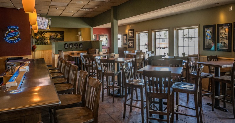 Interior, tables and stools