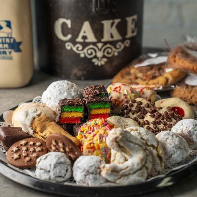 Plate of Italian cookies, served on the table.