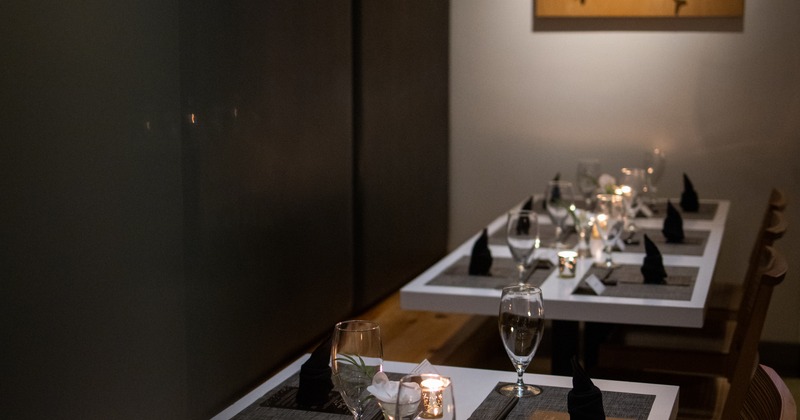 Dining room with set tables