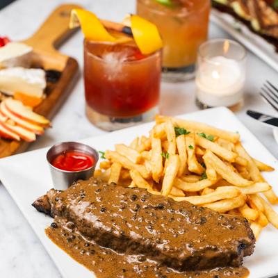 Grilled sirloin steak marinated with African spice served with fries.