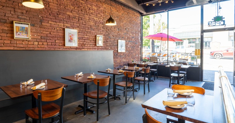 Dining area, set tables ready for guests