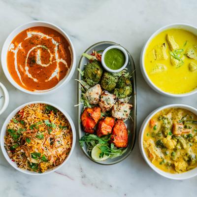 Assorted dishes, top view.