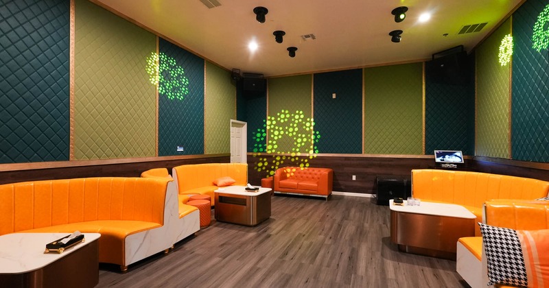 Interior, dining area, booths