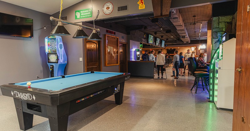 Interior, game area, a pool table