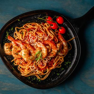 Shrimp over Linguini.