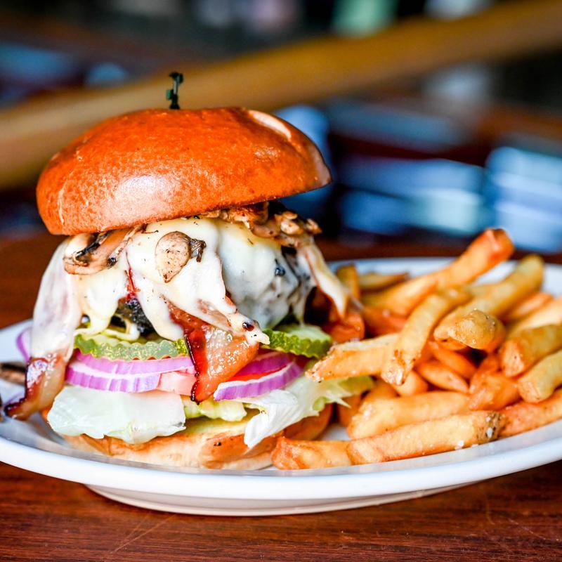 menu item 19 of 77, Bacon, Mushroom, Swiss Burger