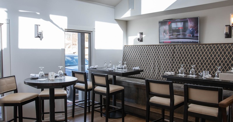 Interior. tables, chairs and banquette seating