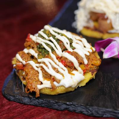 Shredded beef cachapa.