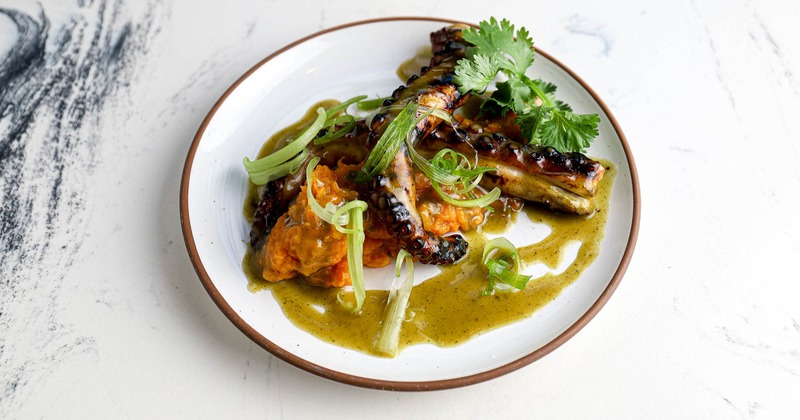 A served Grilled Octopus meal