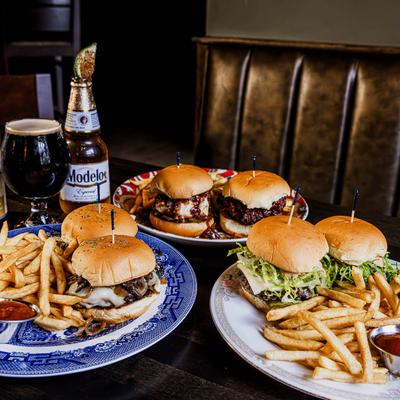Various burgers and fries.