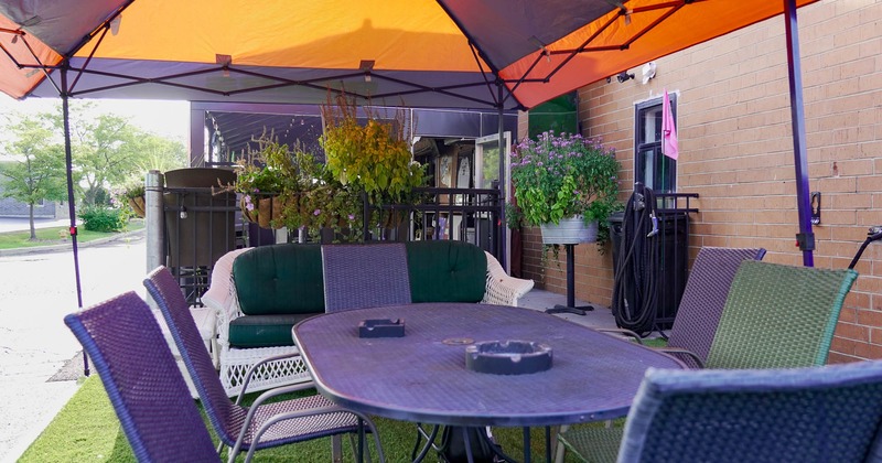 Exterior, tables and chairs ready for guests