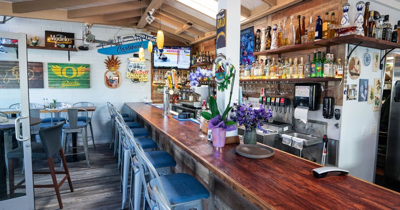 Interior, bar area with bar stools