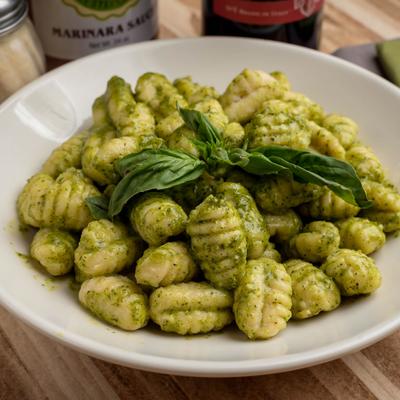 Gnocchi with spinach pesto.