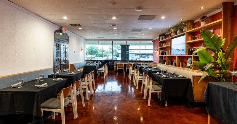 Dining area, set tables ready for guests