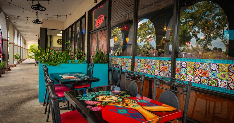 Exterior, tables  and chairs ready for guests