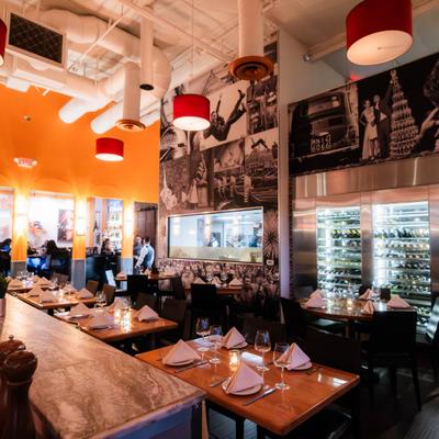 Restaurant interior, dining area.