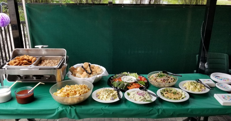 Buffet table with various food