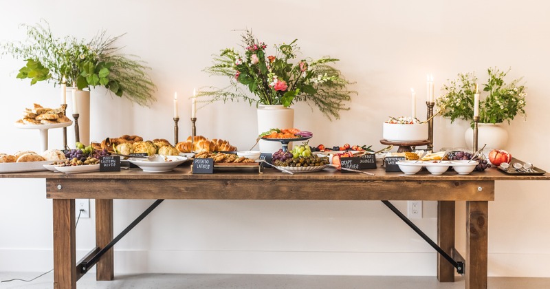 Buffet table with a wide variety of food