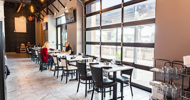 Interior, set dining tables and seats