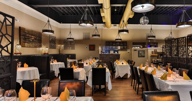 Interior, wide view of a seating area