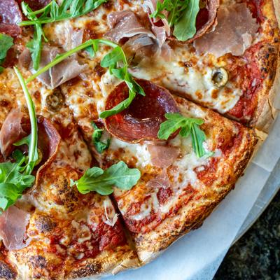 Pizza Iberica with Iberian ham.