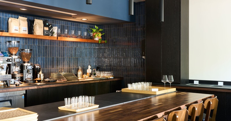 Interior, high table and chairs