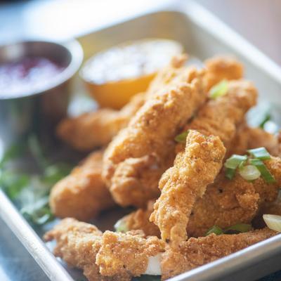 Cornmeal Calamari, angled view closeup.