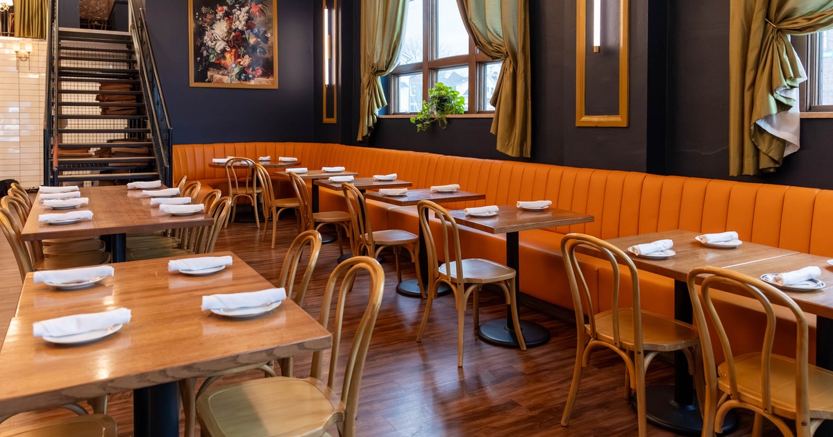 Interior, tables all lined up with plates