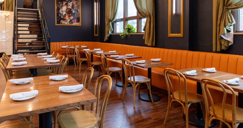 Interior, tables all lined up with plates