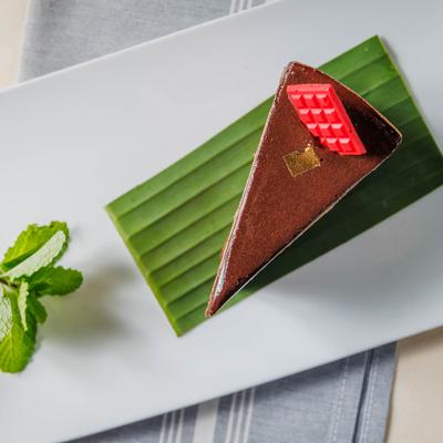 Raspberry chocolate mousse cake, top view