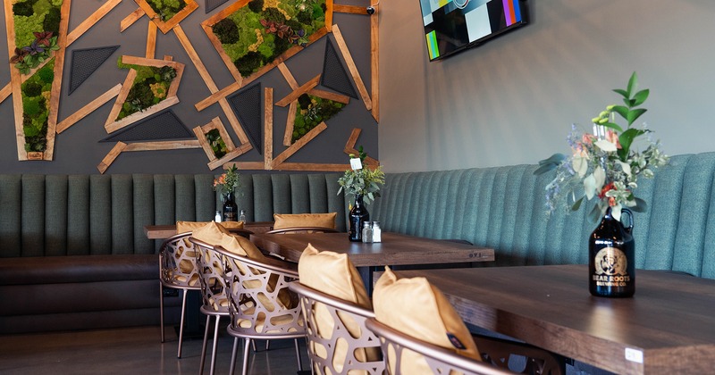 Lined up dining tables with flower decorations