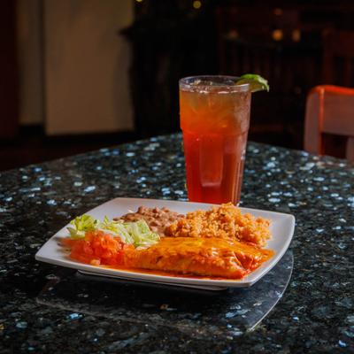 Red Cheese Enchiladas served with a Bloody Mary cocktail