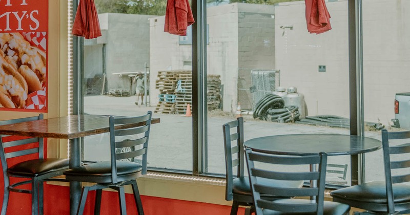 Interior, seating space by the windows