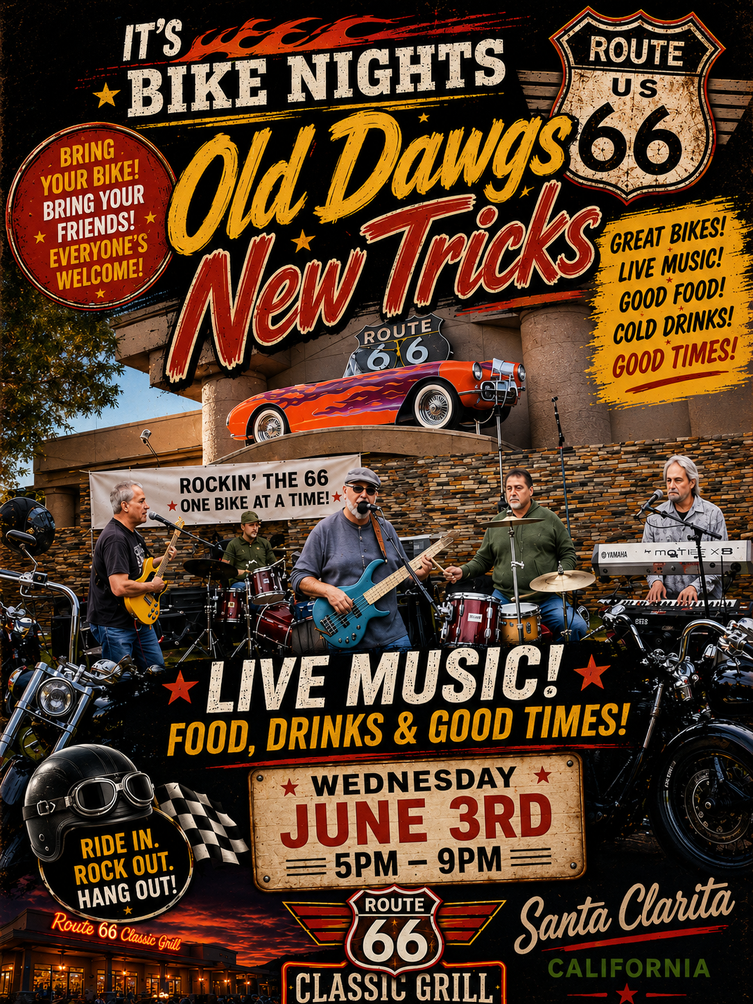 Wednesday June 3rd Live Music Bike Night featuring Old Dawgs New Tricks