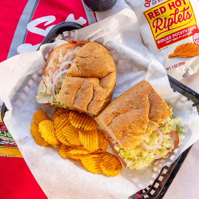 The Hill sub served with chips.