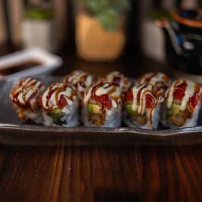 Sea bass tempura sushi rolls.