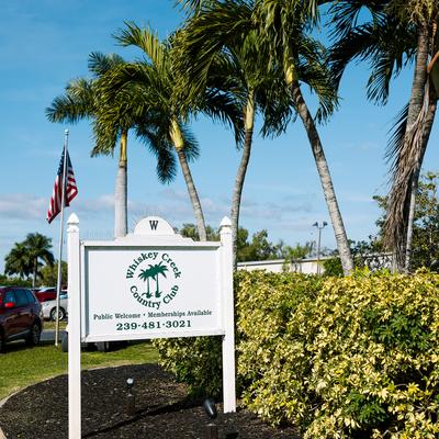 Whiskey creek sign outside.
