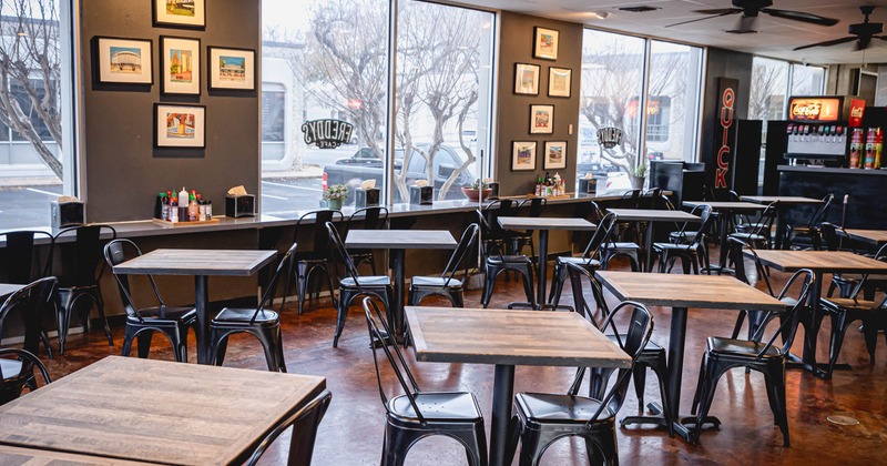 Interior, tables and chairs for guests
