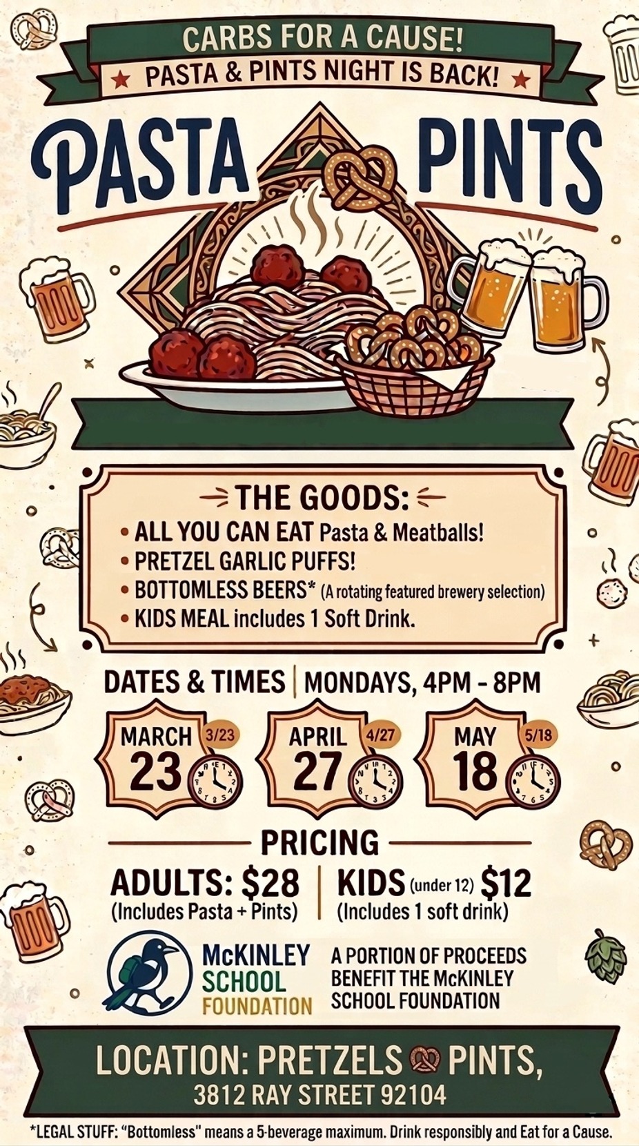 Pasta & Pints is back for the Spring Season! event photo