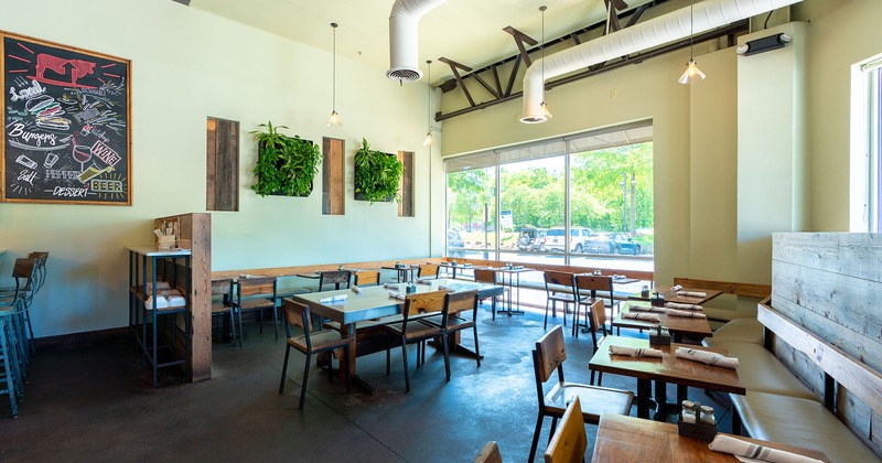 Interior, dining area with set tables