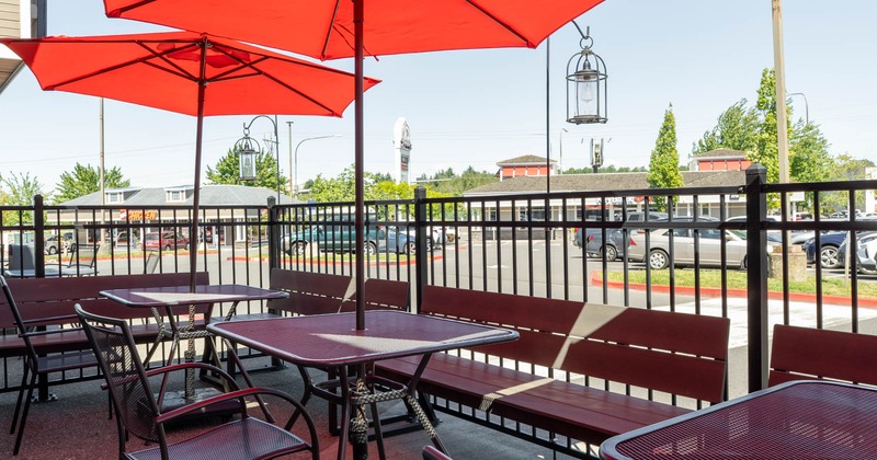 Exterior, tables and chairs ready for guests