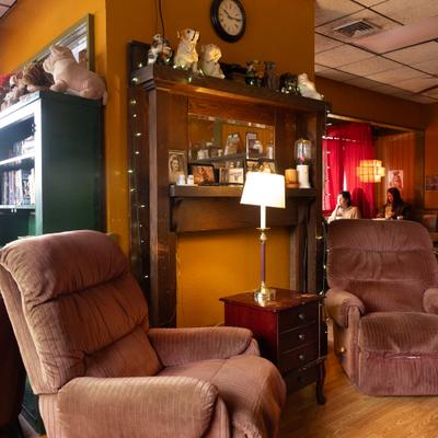 Interior, seating place, armchairs, coffee table.