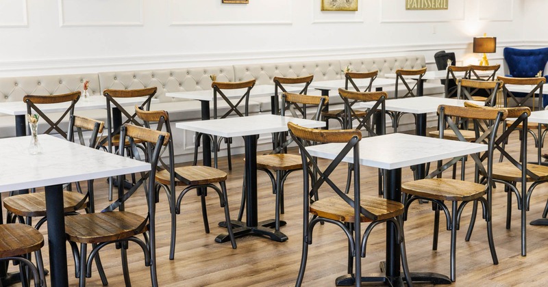 Interior seating space with chairs and tables