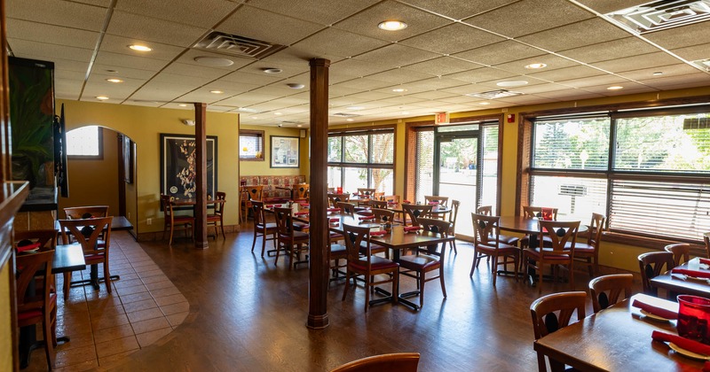 Interior, dining area, tables and chairs